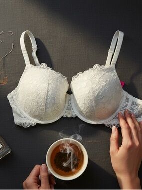 La Senza Ivory Lace Underwire‎ Bra 36D So Free Full Coverage Lightly Padded Sexy